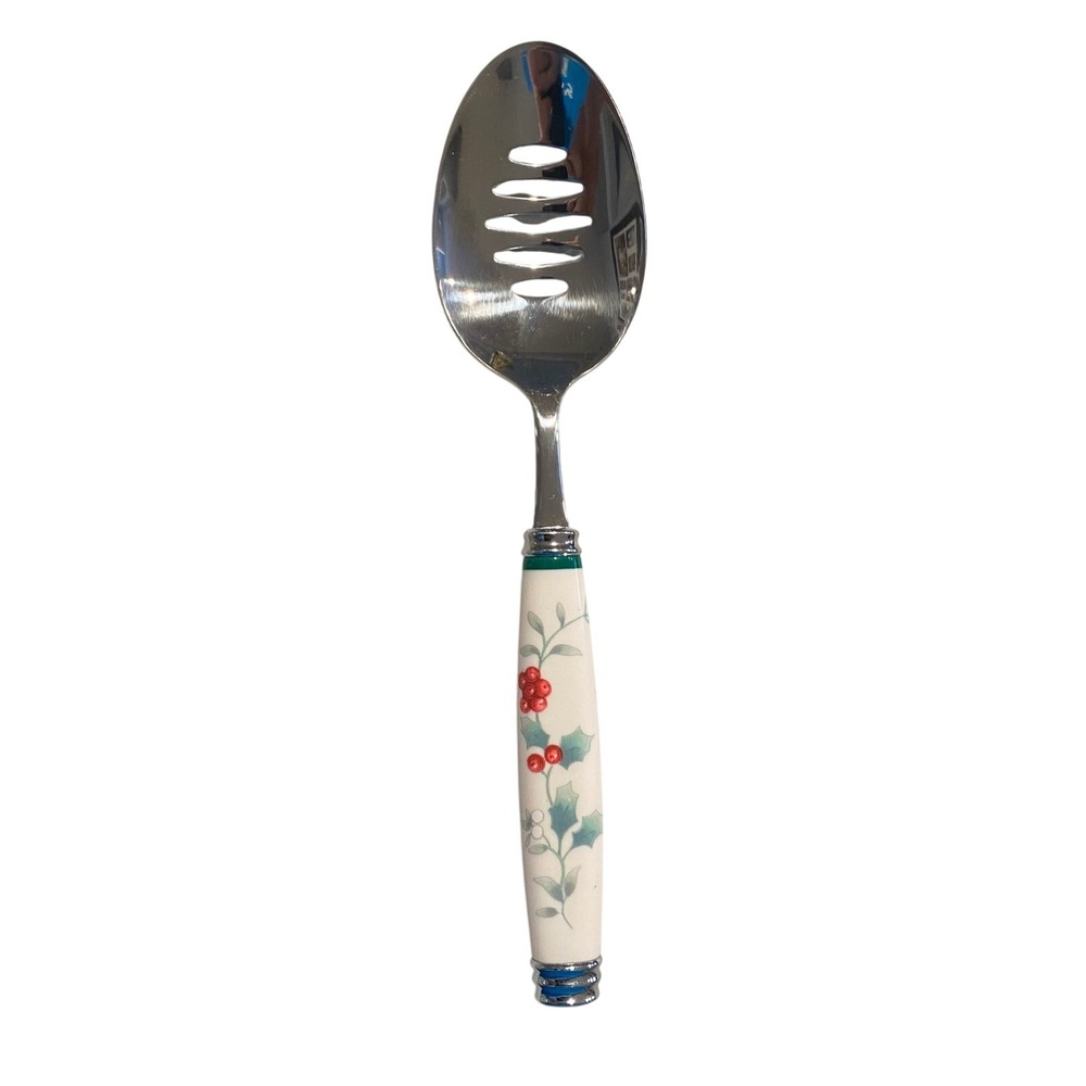 Pfaltzgraff Winterberry Pierced Serving Spoon Stainless Steel Holiday Utensil
